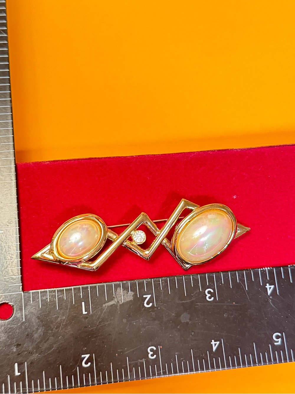 Pierre Cardin Gold-Tone Brooch with Opalescent Cabochons and Clear Crystal - Picture 15 of 15